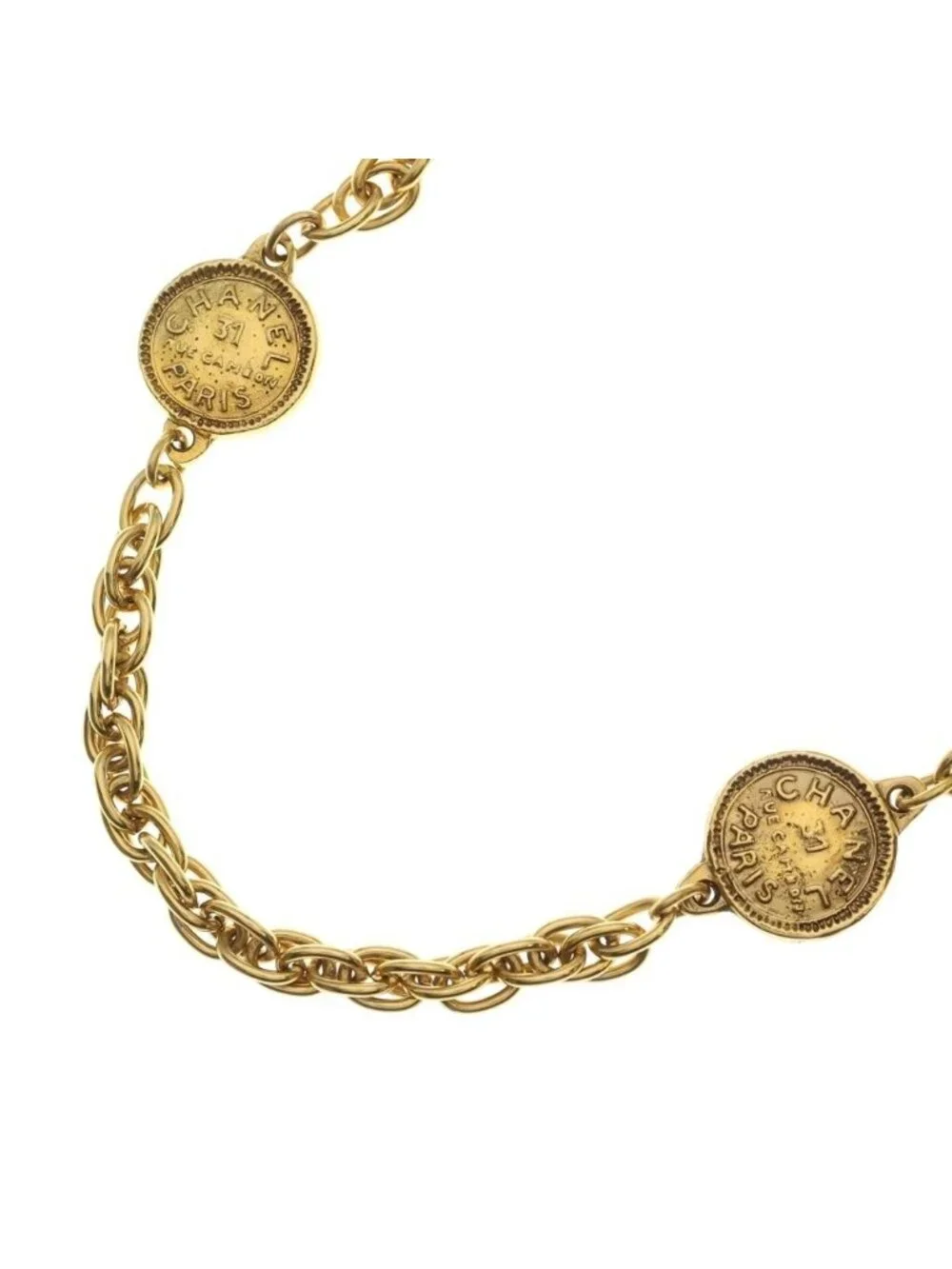 Chanel Cambon Chain Long Necklace Logo Plate Gold Plated